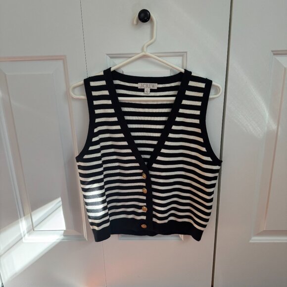 J. Crew Emilie Sweater Vest in Stripe, Black Ivory M - Picture 2 of 4